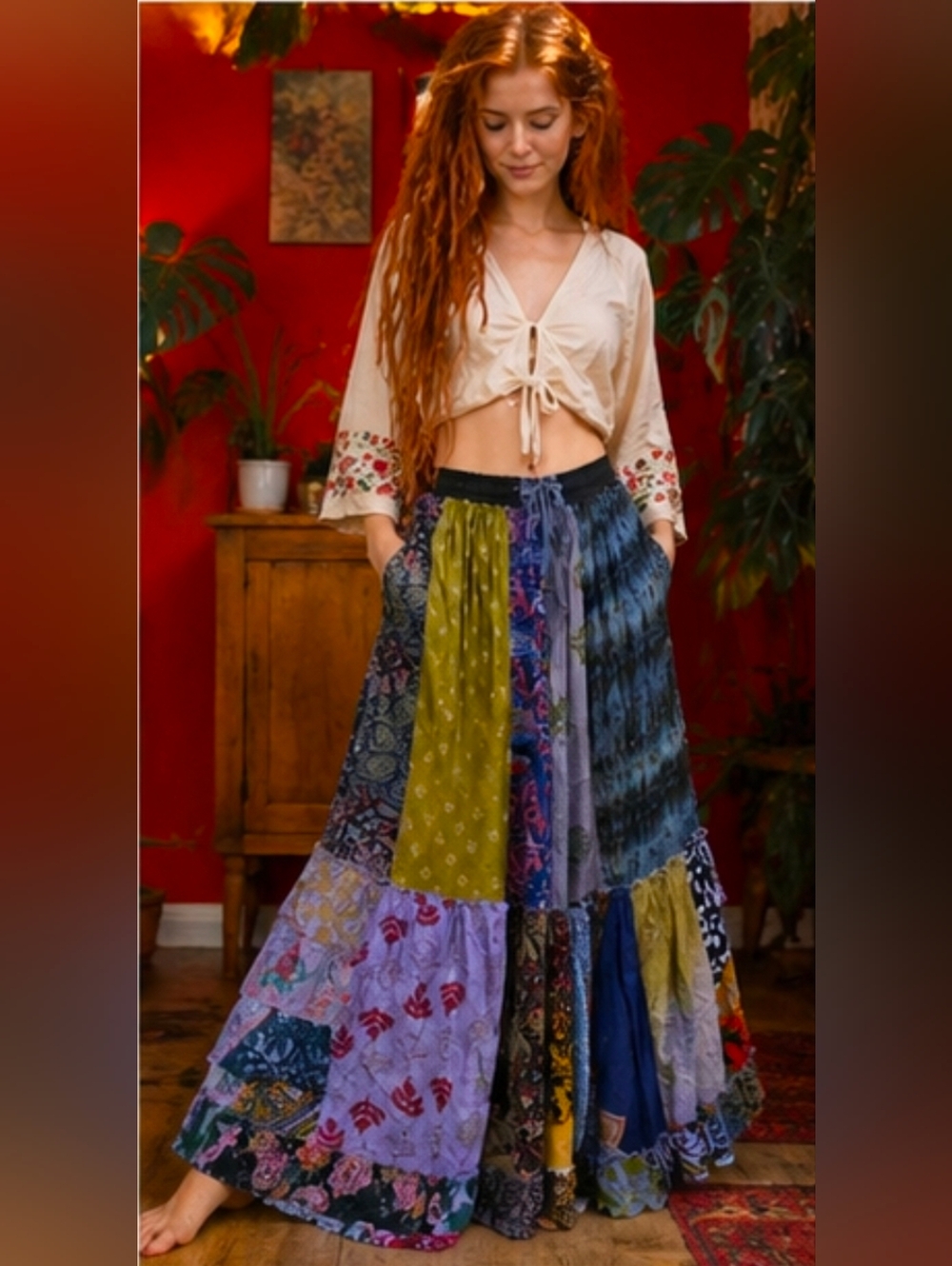 ANANTA Bohemian Patchwork Wide Legs ONE SIZE - Picture 3 of 13